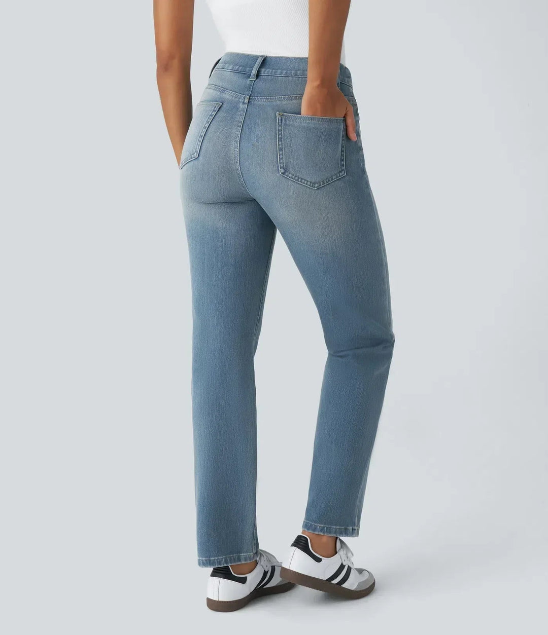 Women's Pull-On Straight Leg Jeans High Waist Elastic Stretch Denim Comfort