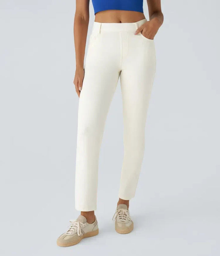 Women's Pull-On Straight Leg Jeans High Waist Elastic Stretch Denim Comfort
