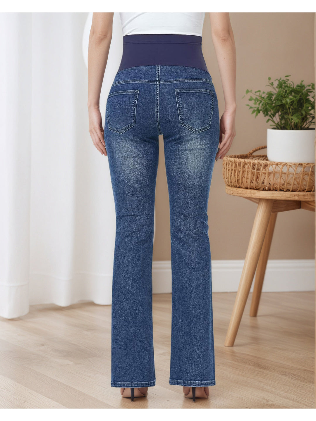Women's Denim Maternity Jeans Belly Panel Flare Leg Bootcut Stretch Casual