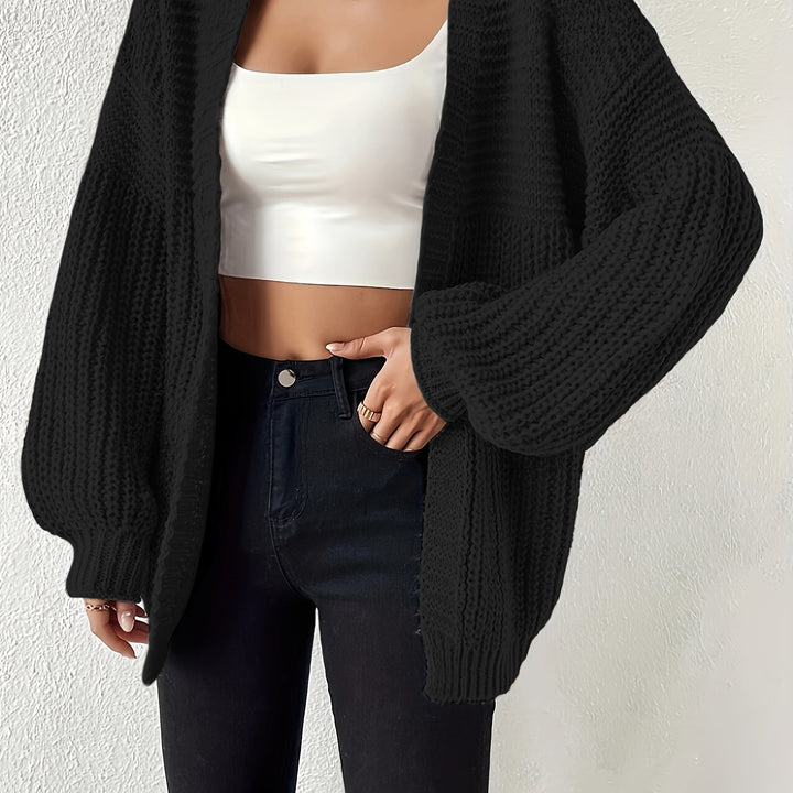 Women's Ribbed Knit Balloon Sleeve Open Front Oversized Cardigan