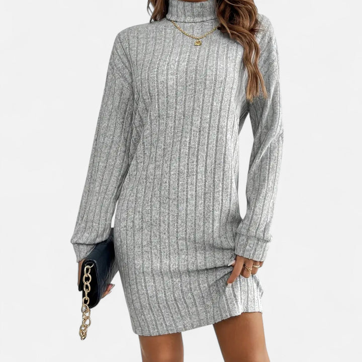Women's Ribbed Turtleneck Sweater Dress Long-Sleeve Relaxed Knit Mini