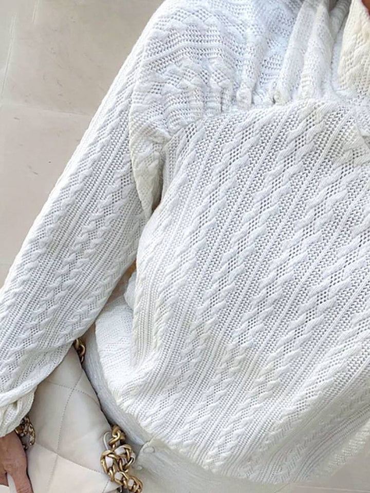 Women's Mock Neck Knit Top Cold-Shoulder Balloon-Sleeve Textured Relaxed