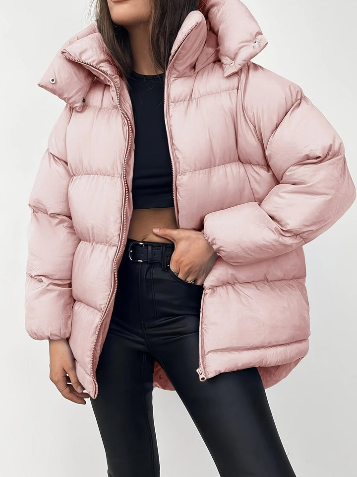 Women's Hooded Longline Oversized Puffer Jacket Zip-Up Winter Coat