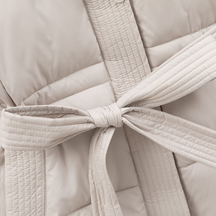 Women's Belted Hooded Puffer Jacket Full-Zip Quilted Fitted-Waist Warm