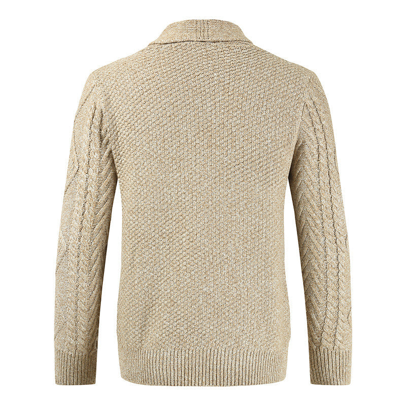 Men's Cable Knit Cardigan Shawl Collar Button-Front Patch-Pocket Relaxed