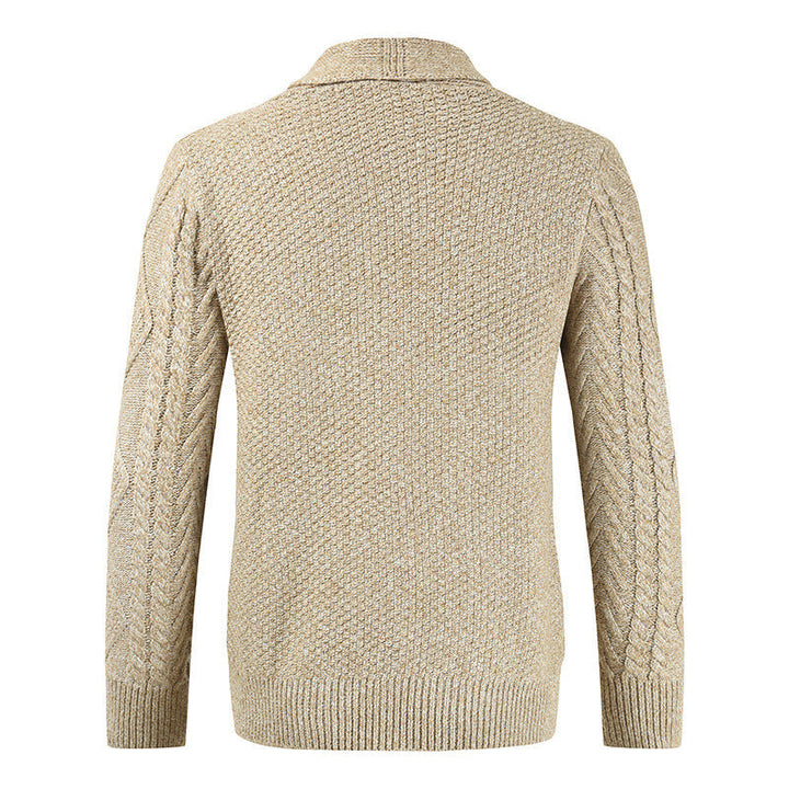 Men's Cable Knit Cardigan Shawl Collar Button-Front Patch-Pocket Relaxed