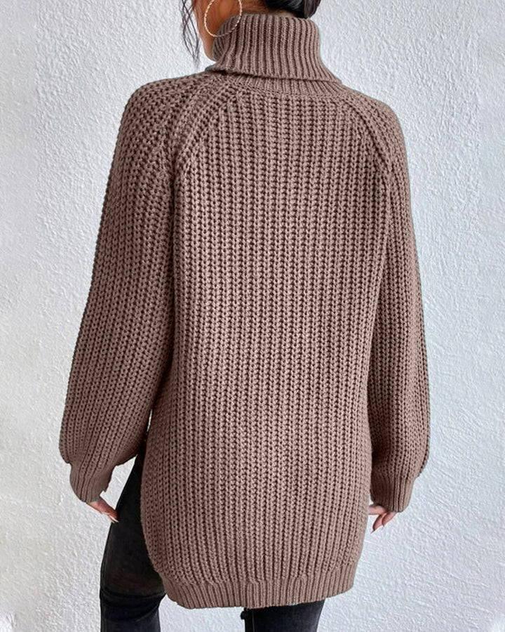 Women's Ribbed Turtleneck Sweater Chunky Knit Long-Sleeve Relaxed Winter Pullover