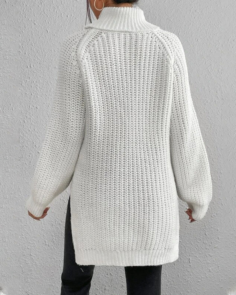 Women's Ribbed Turtleneck Sweater Chunky Knit Long-Sleeve Relaxed Winter Pullover