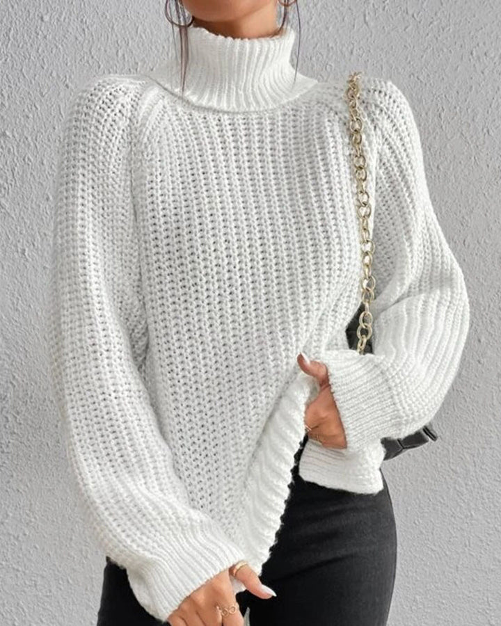 Women's Ribbed Turtleneck Sweater Chunky Knit Long-Sleeve Relaxed Winter Pullover