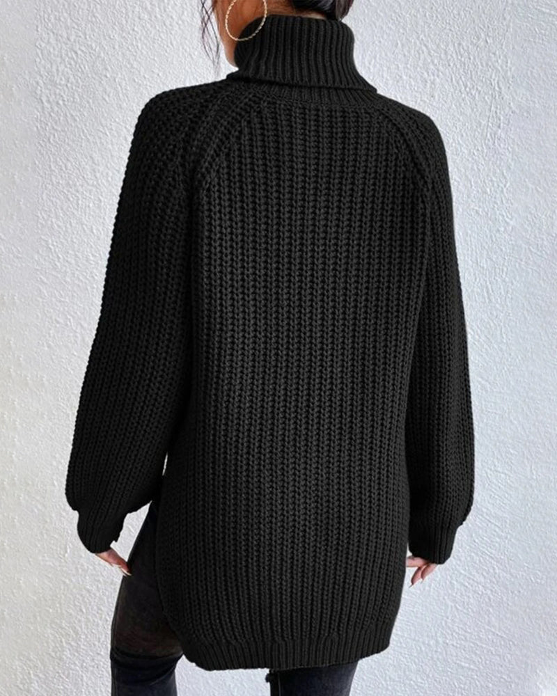 Women's Ribbed Turtleneck Sweater Chunky Knit Long-Sleeve Relaxed Winter Pullover