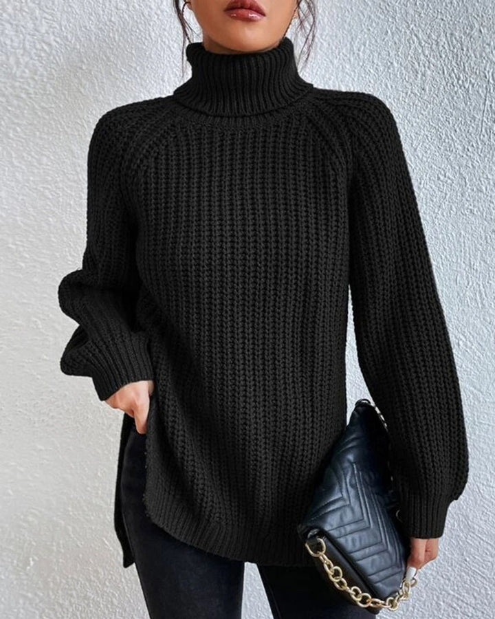 Women's Ribbed Turtleneck Sweater Chunky Knit Long-Sleeve Relaxed Winter Pullover