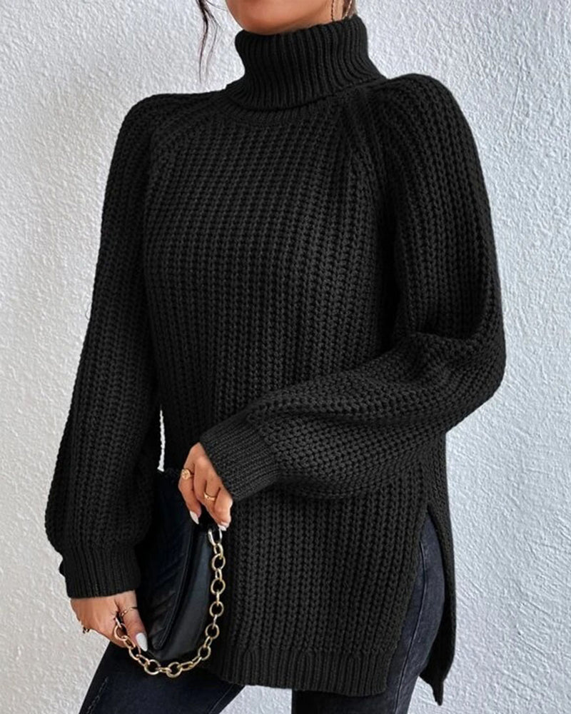 Women's Ribbed Turtleneck Sweater Chunky Knit Long-Sleeve Relaxed Winter Pullover