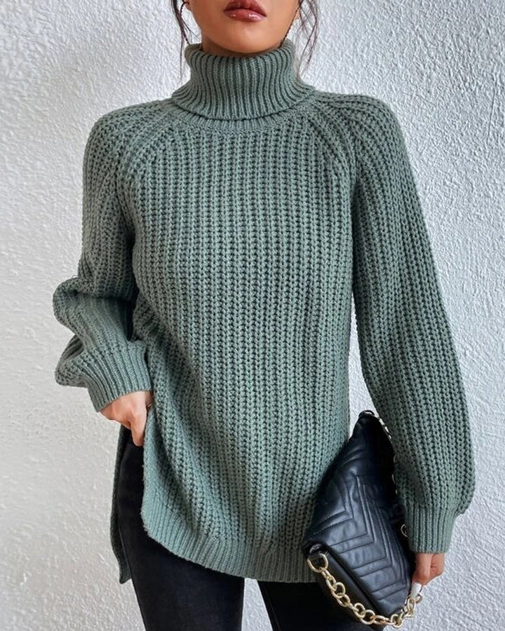 Women's Ribbed Turtleneck Sweater Chunky Knit Long-Sleeve Relaxed Winter Pullover