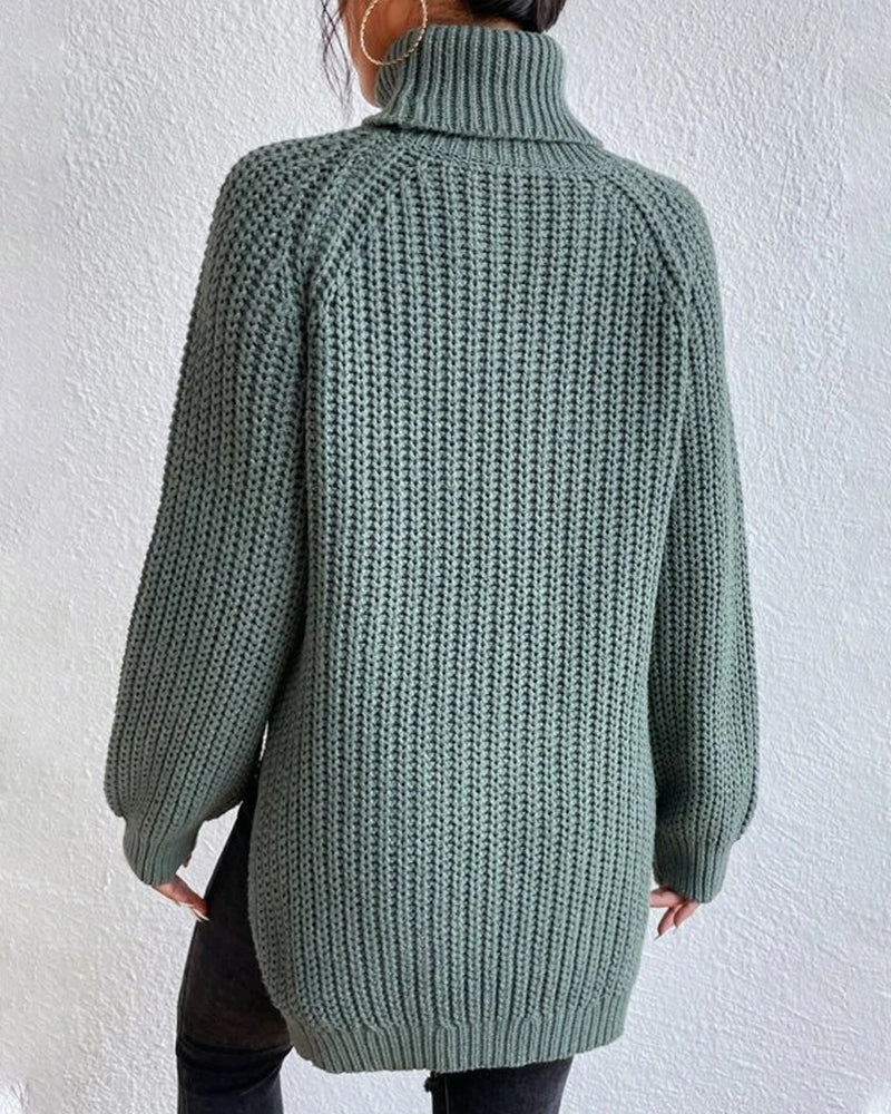 Women's Ribbed Turtleneck Sweater Chunky Knit Long-Sleeve Relaxed Winter Pullover