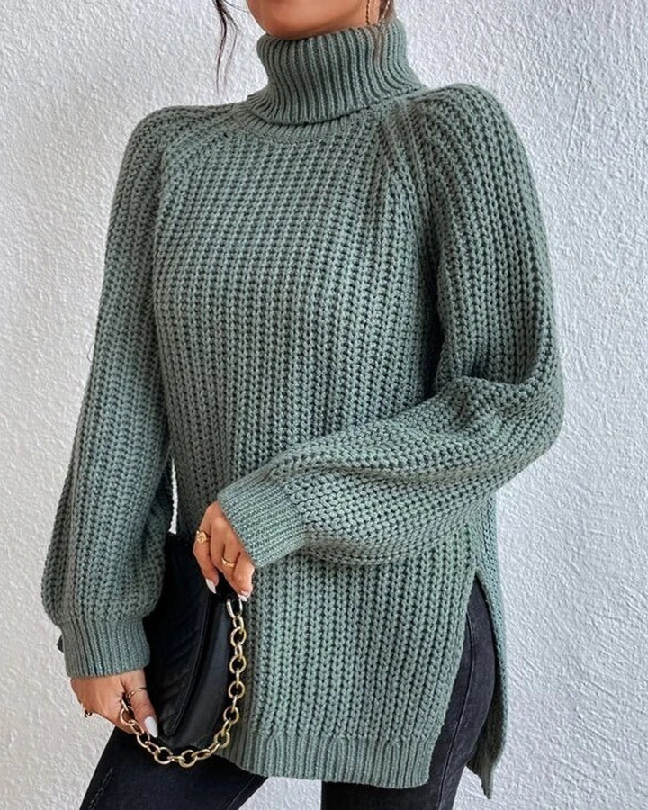 Women's Ribbed Turtleneck Sweater Chunky Knit Long-Sleeve Relaxed Winter Pullover