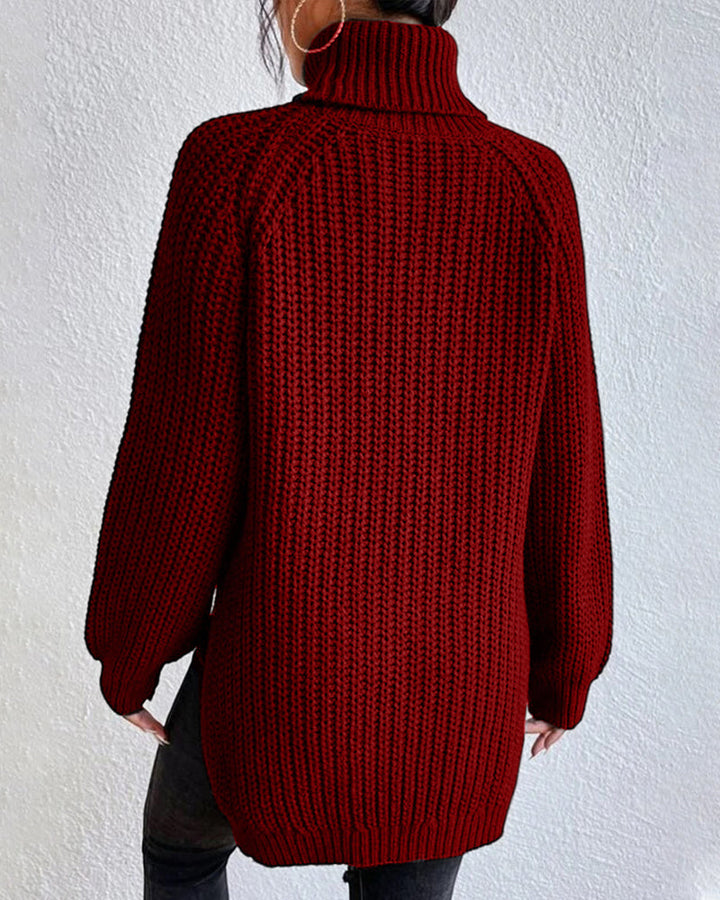 Women's Ribbed Turtleneck Sweater Chunky Knit Long-Sleeve Relaxed Winter Pullover