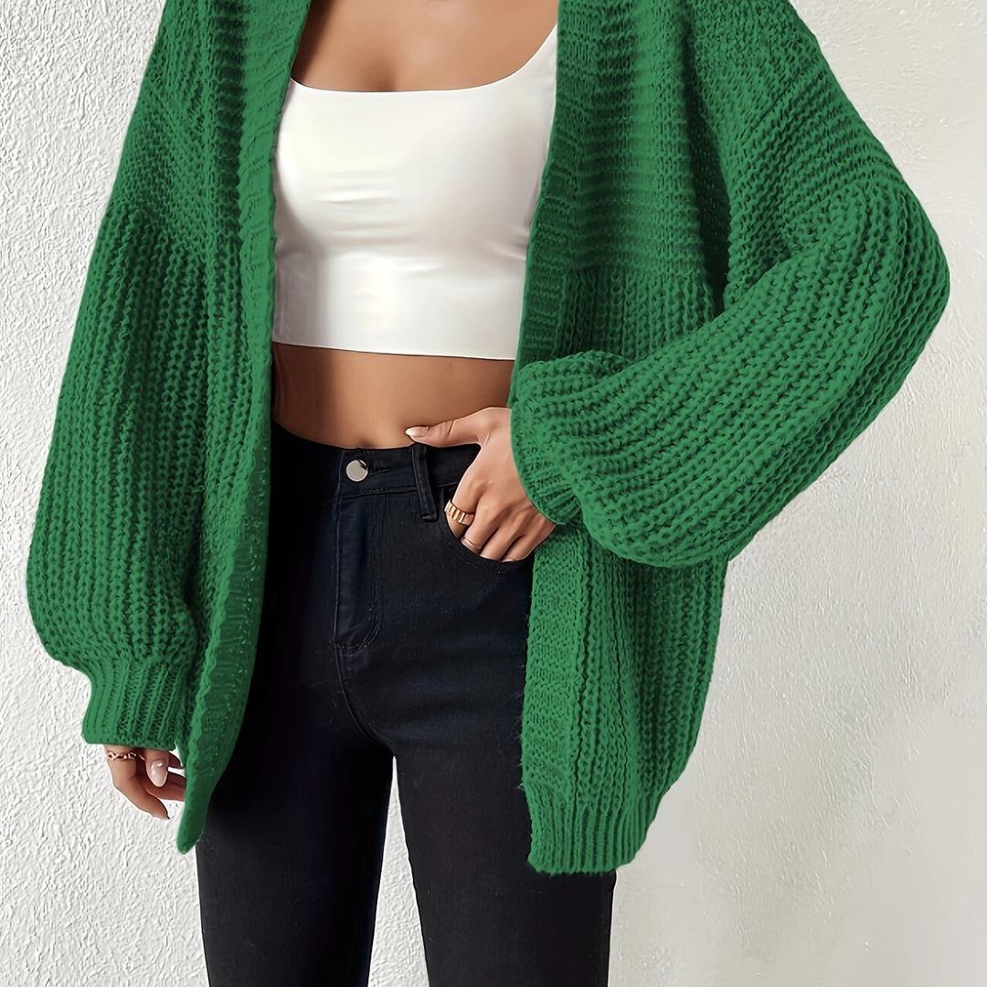 Women's Ribbed Knit Balloon Sleeve Open Front Oversized Cardigan