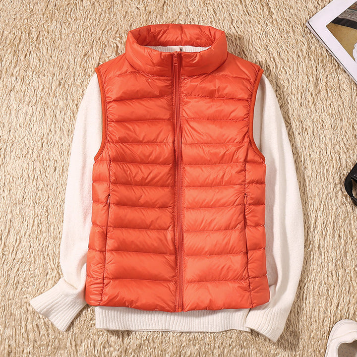 Women's Lightweight Padded Puffer Vest Stand Collar Zip-Up Quilted Gilet