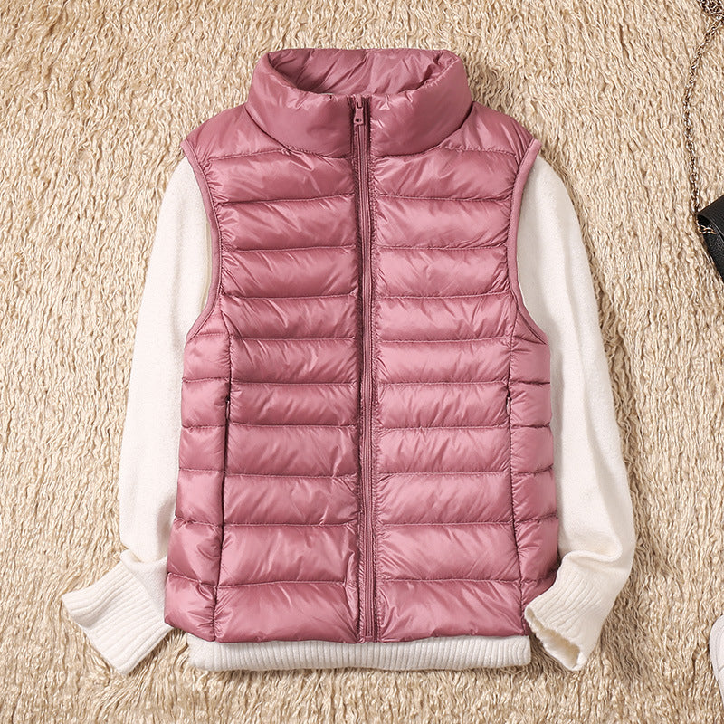 Women's Lightweight Padded Puffer Vest Stand Collar Zip-Up Quilted Gilet