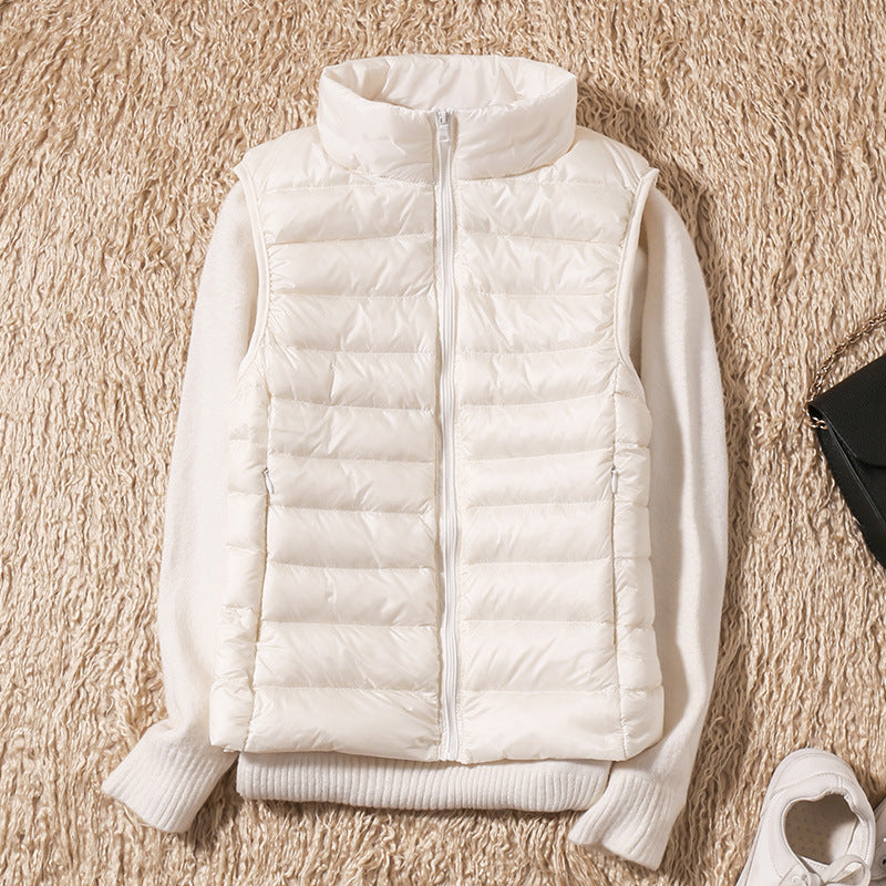 Women's Lightweight Padded Puffer Vest Stand Collar Zip-Up Quilted Gilet