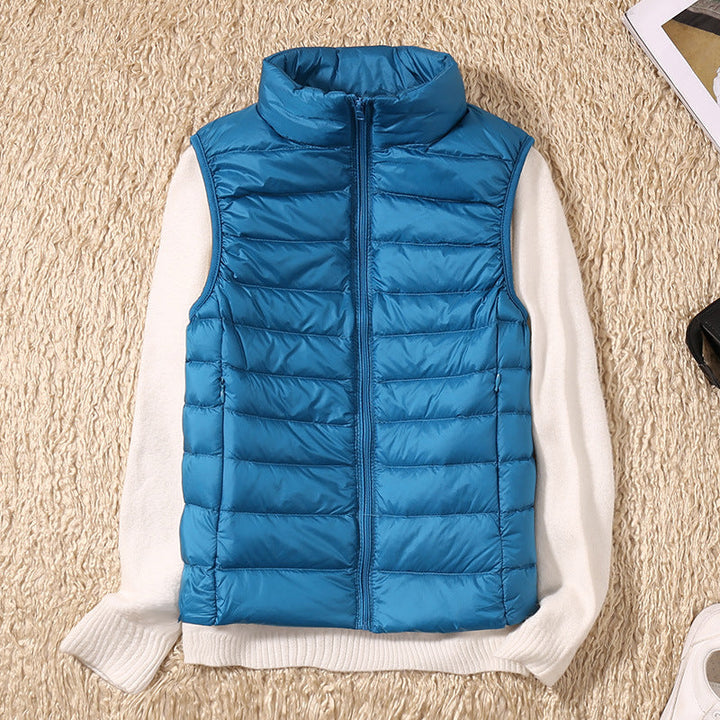 Women's Lightweight Padded Puffer Vest Stand Collar Zip-Up Quilted Gilet