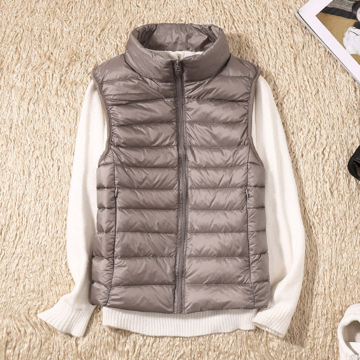 Women's Lightweight Padded Puffer Vest Stand Collar Zip-Up Quilted Gilet