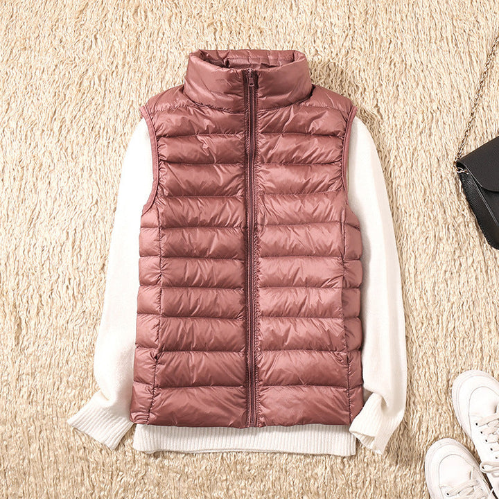 Women's Lightweight Padded Puffer Vest Stand Collar Zip-Up Quilted Gilet