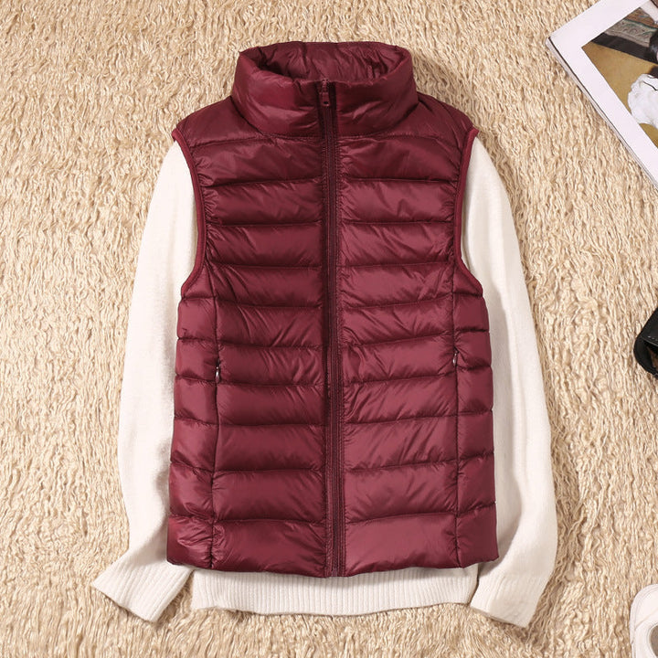Women's Lightweight Padded Puffer Vest Stand Collar Zip-Up Quilted Gilet