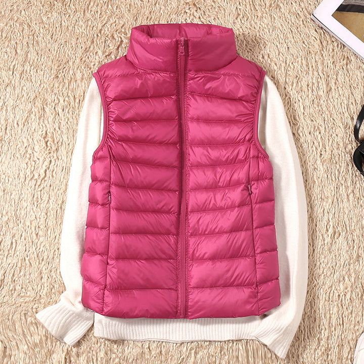 Women's Lightweight Padded Puffer Vest Stand Collar Zip-Up Quilted Gilet
