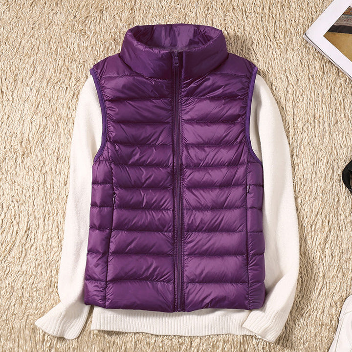 Women's Lightweight Padded Puffer Vest Stand Collar Zip-Up Quilted Gilet
