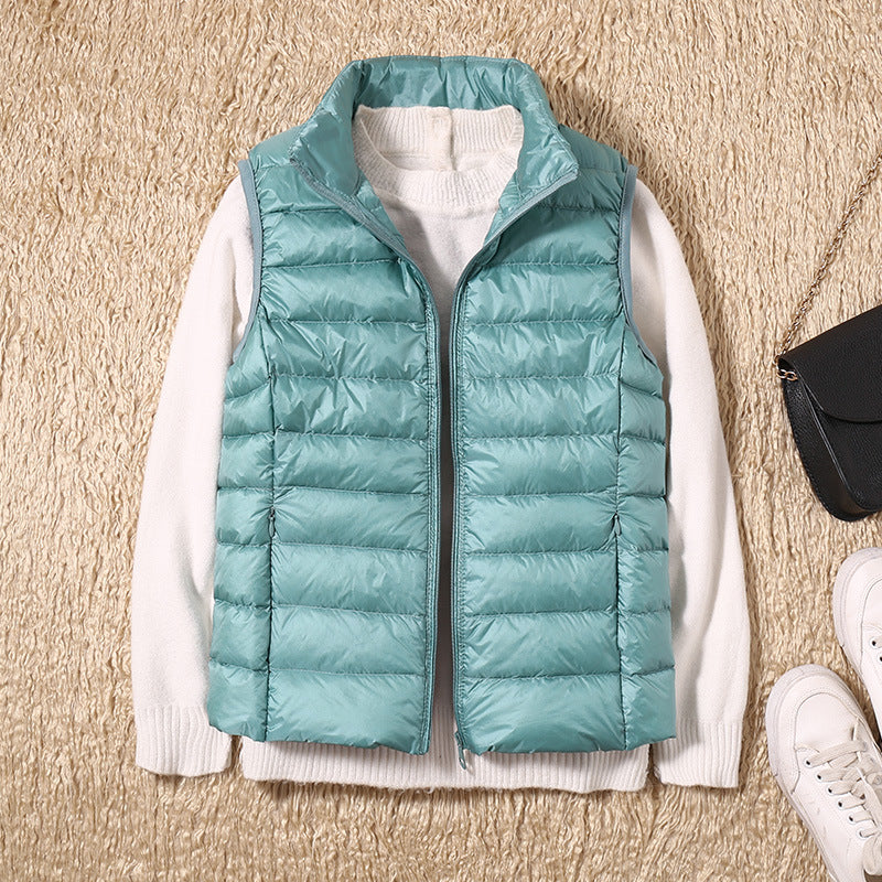 Women's Lightweight Padded Puffer Vest Stand Collar Zip-Up Quilted Gilet