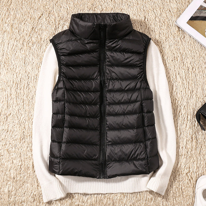 Women's Lightweight Padded Puffer Vest Stand Collar Zip-Up Quilted Gilet