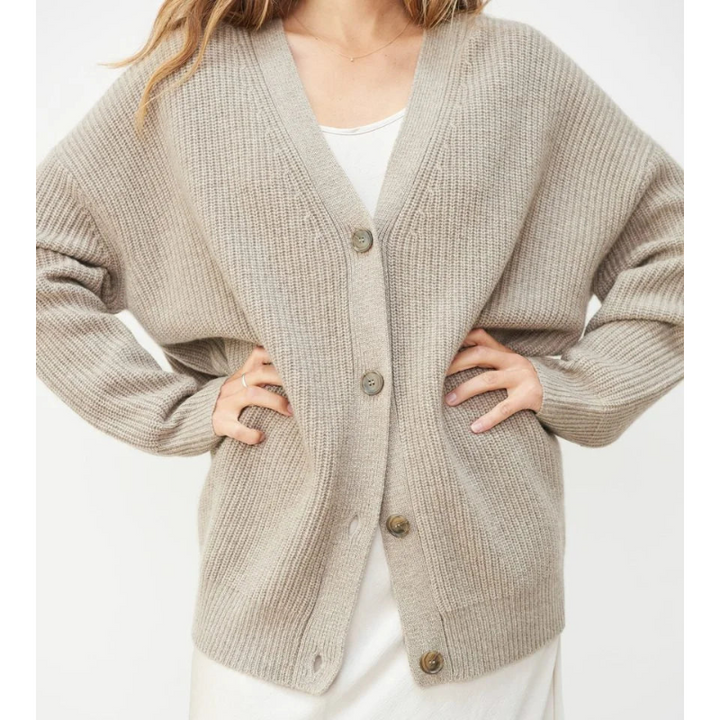 Women's Fine Ribbed Knit Cardigan V-Neck Button-Front Relaxed Longline