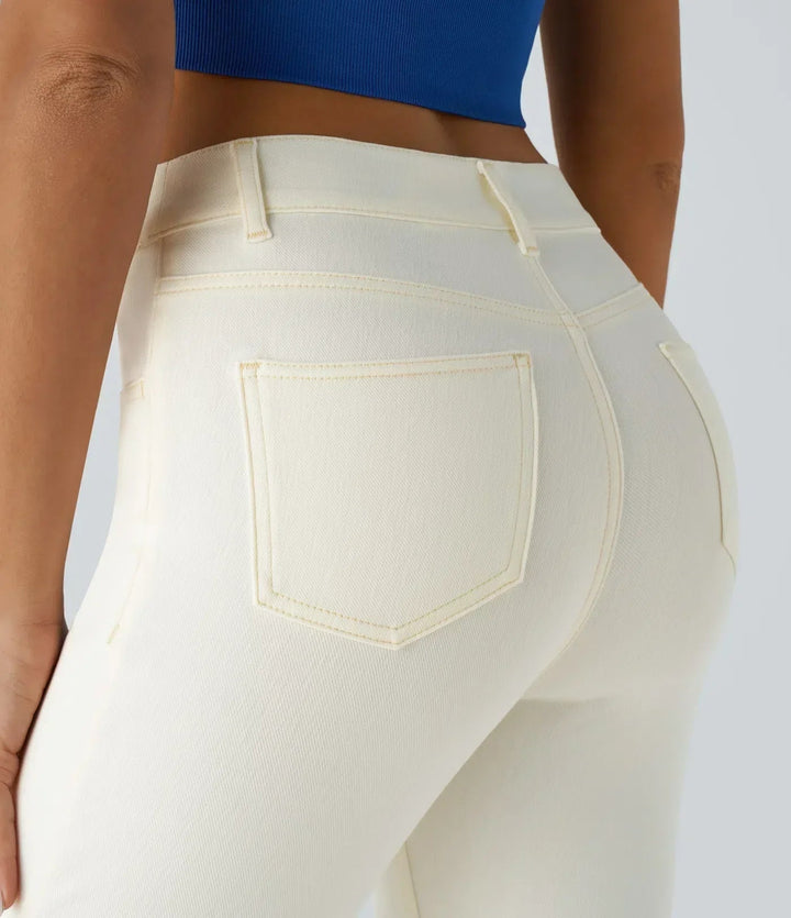 Women's Pull-On Straight Leg Jeans High Waist Elastic Stretch Denim Comfort