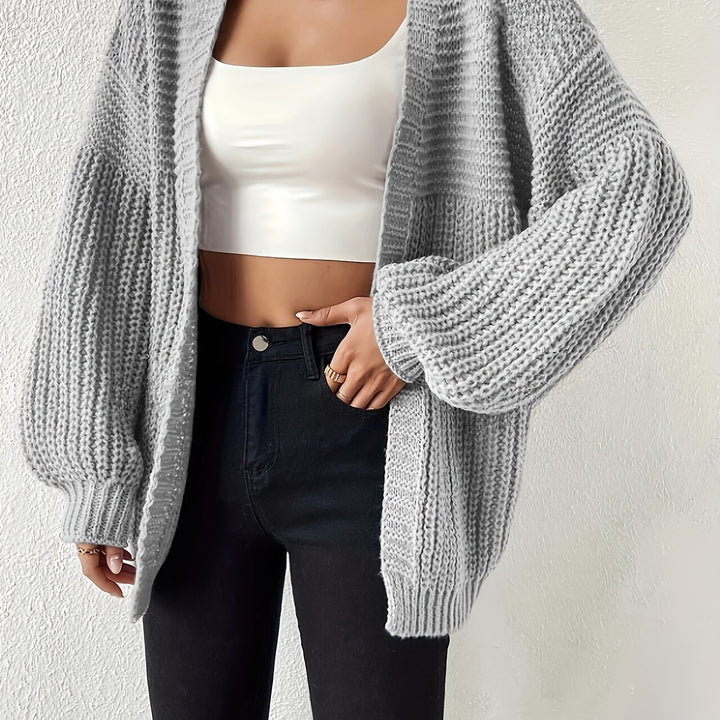Women's Ribbed Knit Balloon Sleeve Open Front Oversized Cardigan