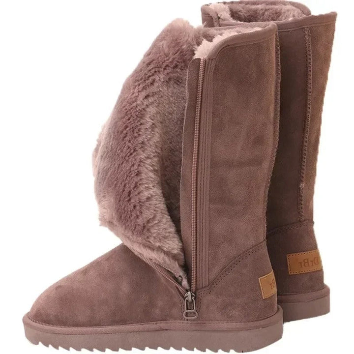 Women's Snow Boots Plush-Lined Side-Zip Suede Tall Winter Warm