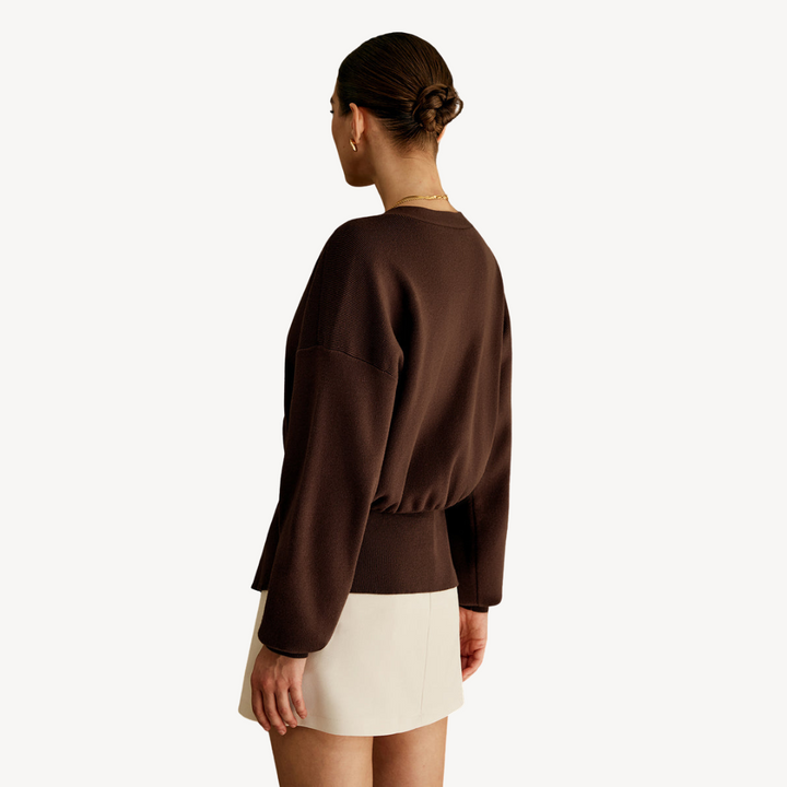 Women's Fine Knit V-Neck Cardigan Gold-Button Batwing-Sleeve Relaxed Cropped
