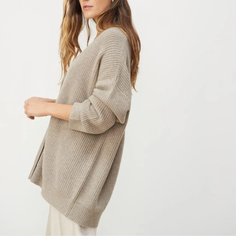 Women's Fine Ribbed Knit Cardigan V-Neck Button-Front Relaxed Longline