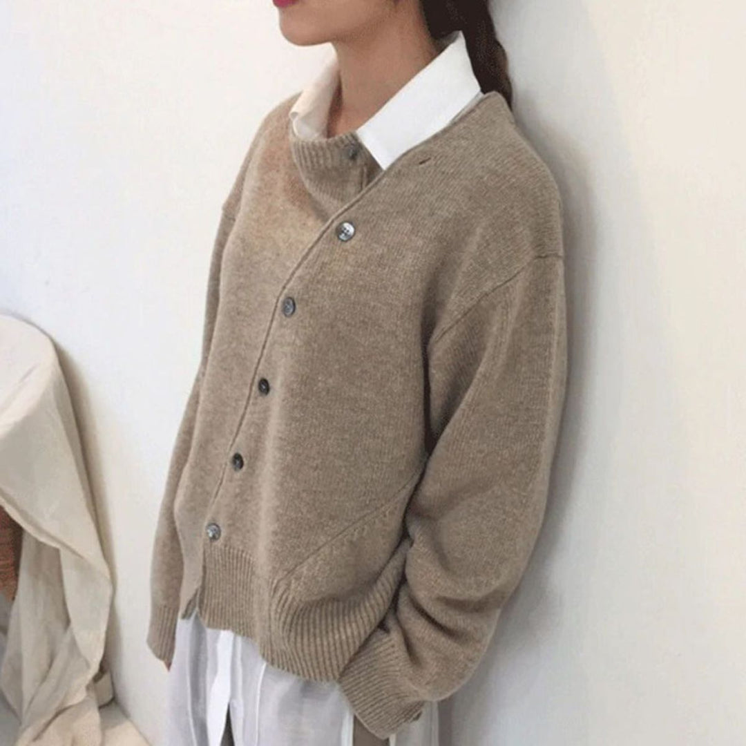 Women's Oversized Asymmetric Button Knit Cardigan Drop Shoulder Sweater