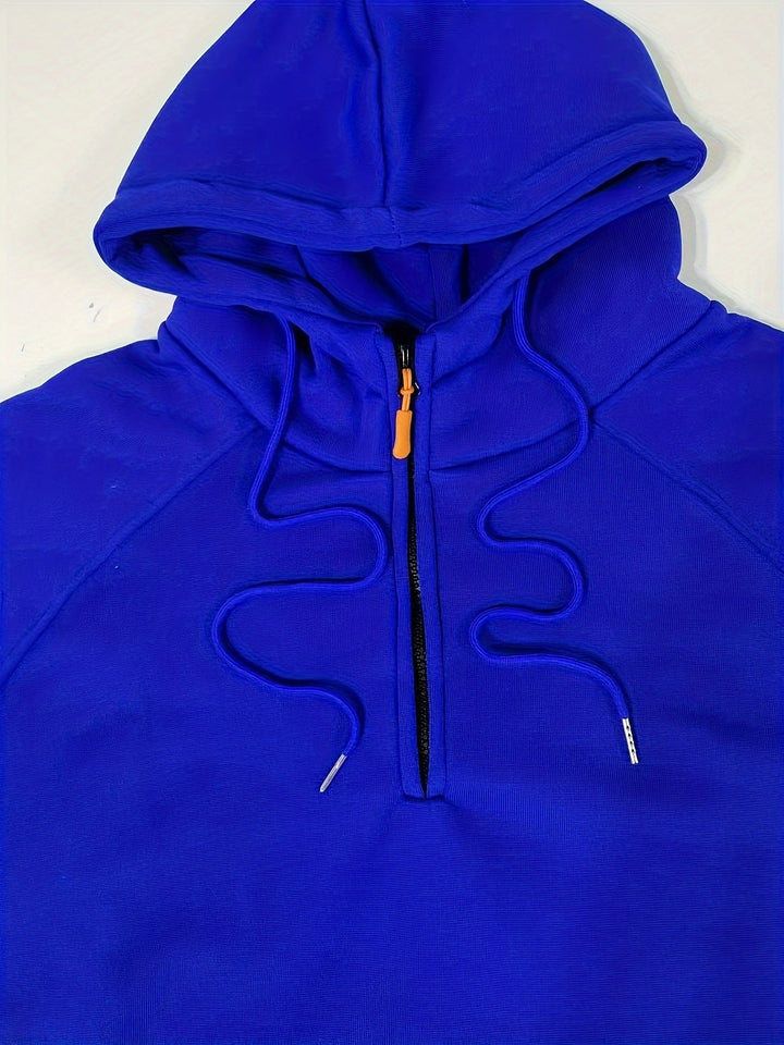 Men's Utility Quarter-Zip Hoodie Drawstring Sleeve Pocket Techwear Relaxed