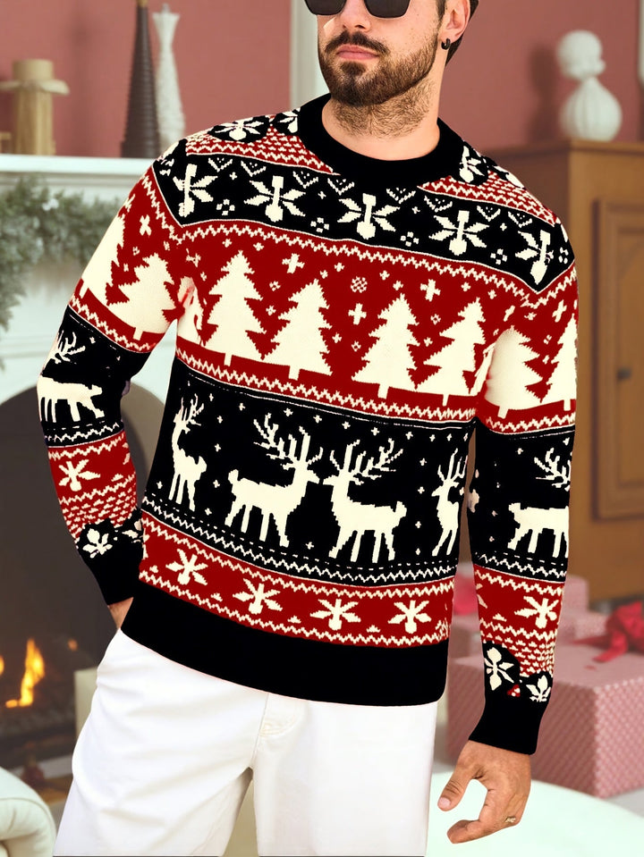Men's Festive Christmas Sweater Reindeer Fair Isle Crewneck Holiday