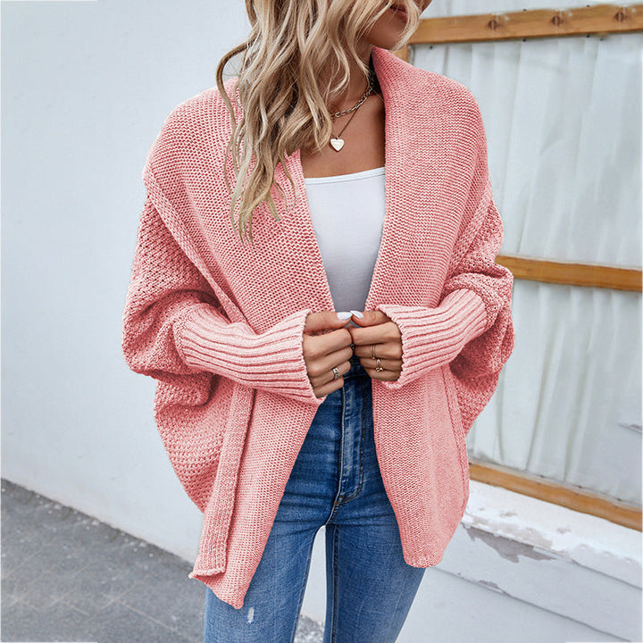 Women's Oversized Open-Front Batwing Knit Cardigan Shawl Collar Loose Sweater
