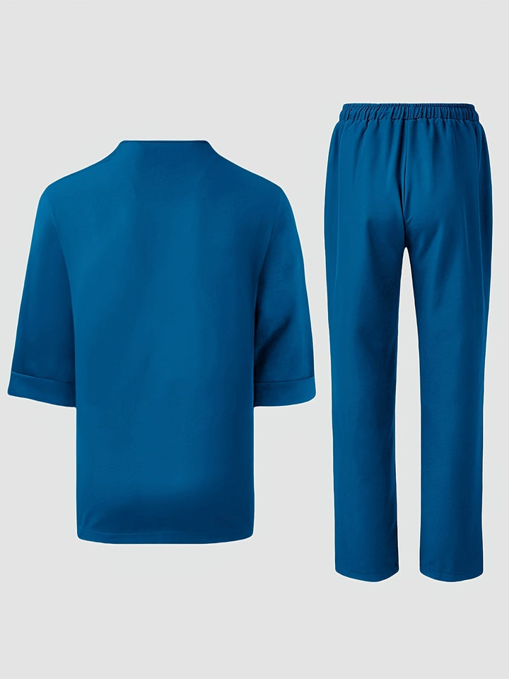 Men's Two-Piece Set Oversized Tee Chest-Pocket Straight-Trousers Relaxed