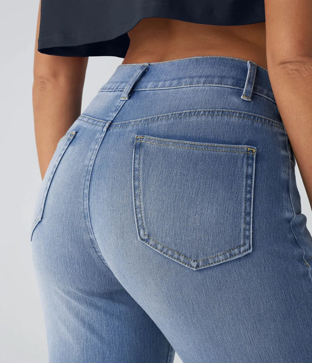 Women's Pull-On Straight Leg Jeans High Waist Elastic Stretch Denim Comfort