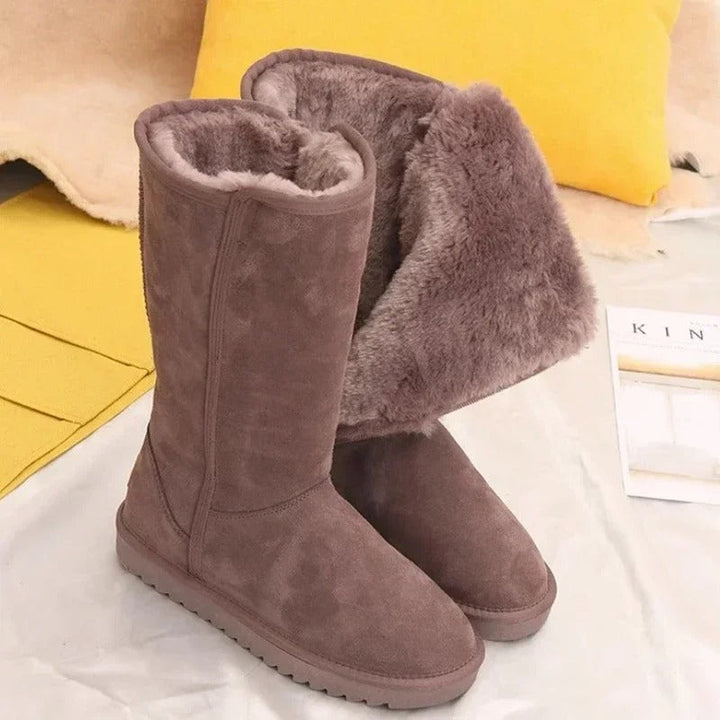 Women's Snow Boots Plush-Lined Side-Zip Suede Tall Winter Warm