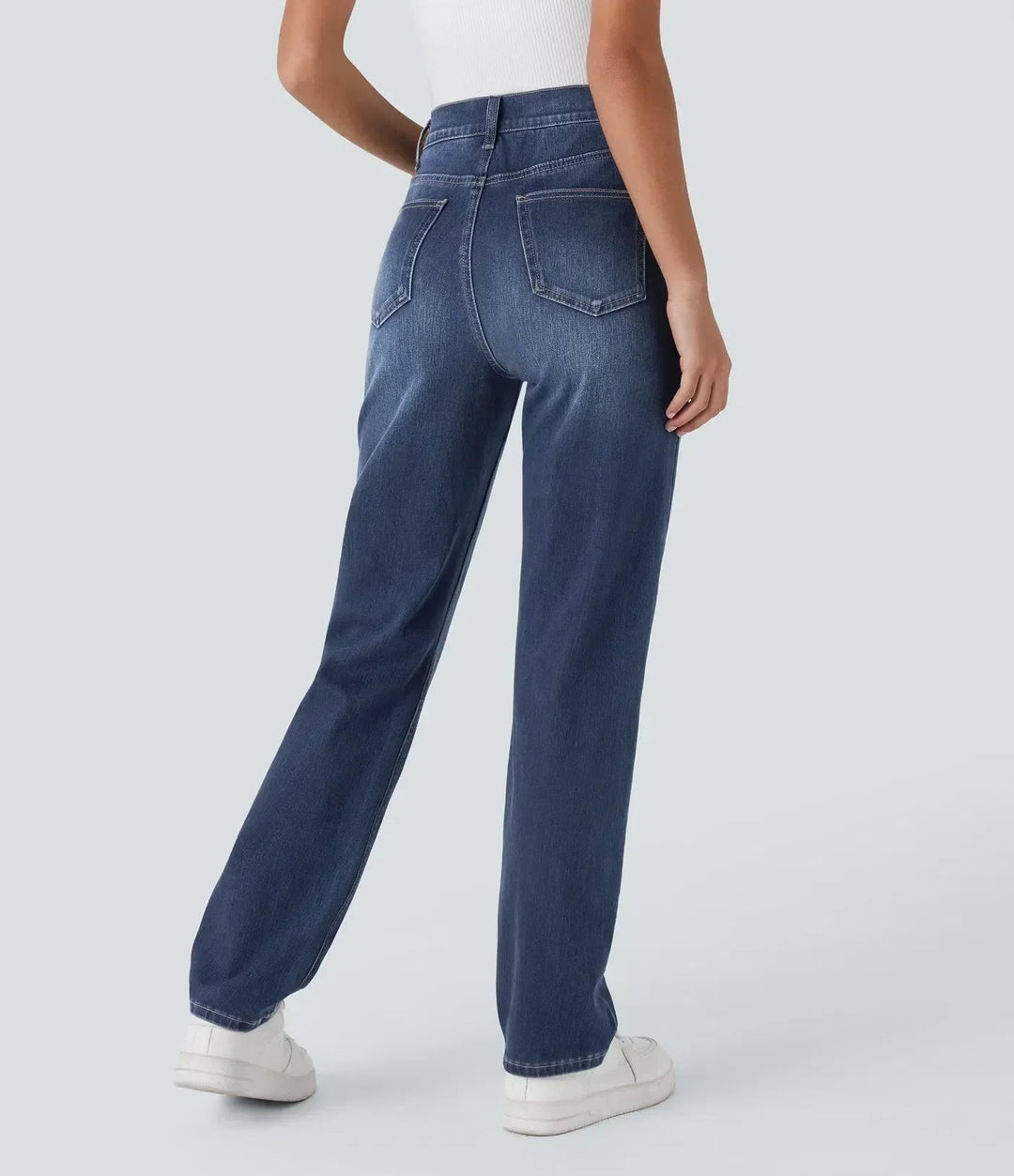 Women's Pull-On Straight Leg Jeans High Waist Elastic Stretch Denim Comfort