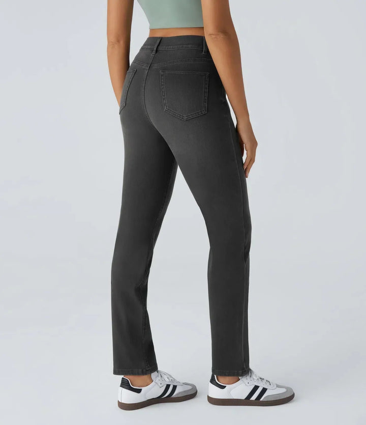 Women's Pull-On Straight Leg Jeans High Waist Elastic Stretch Denim Comfort