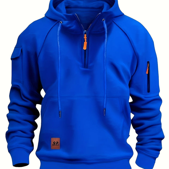 Men's Utility Quarter-Zip Hoodie Drawstring Sleeve Pocket Techwear Relaxed