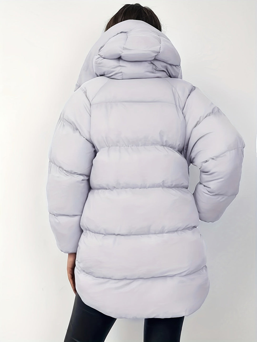 Women's Hooded Longline Oversized Puffer Jacket Zip-Up Winter Coat