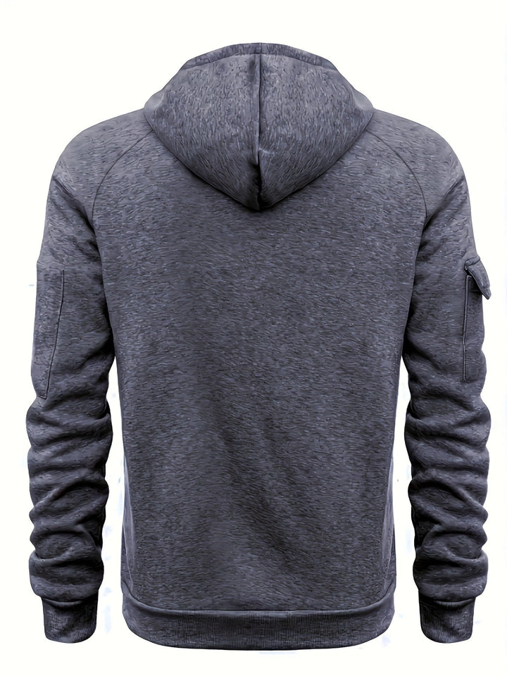 Men's Utility Quarter-Zip Hoodie Drawstring Sleeve Pocket Techwear Relaxed